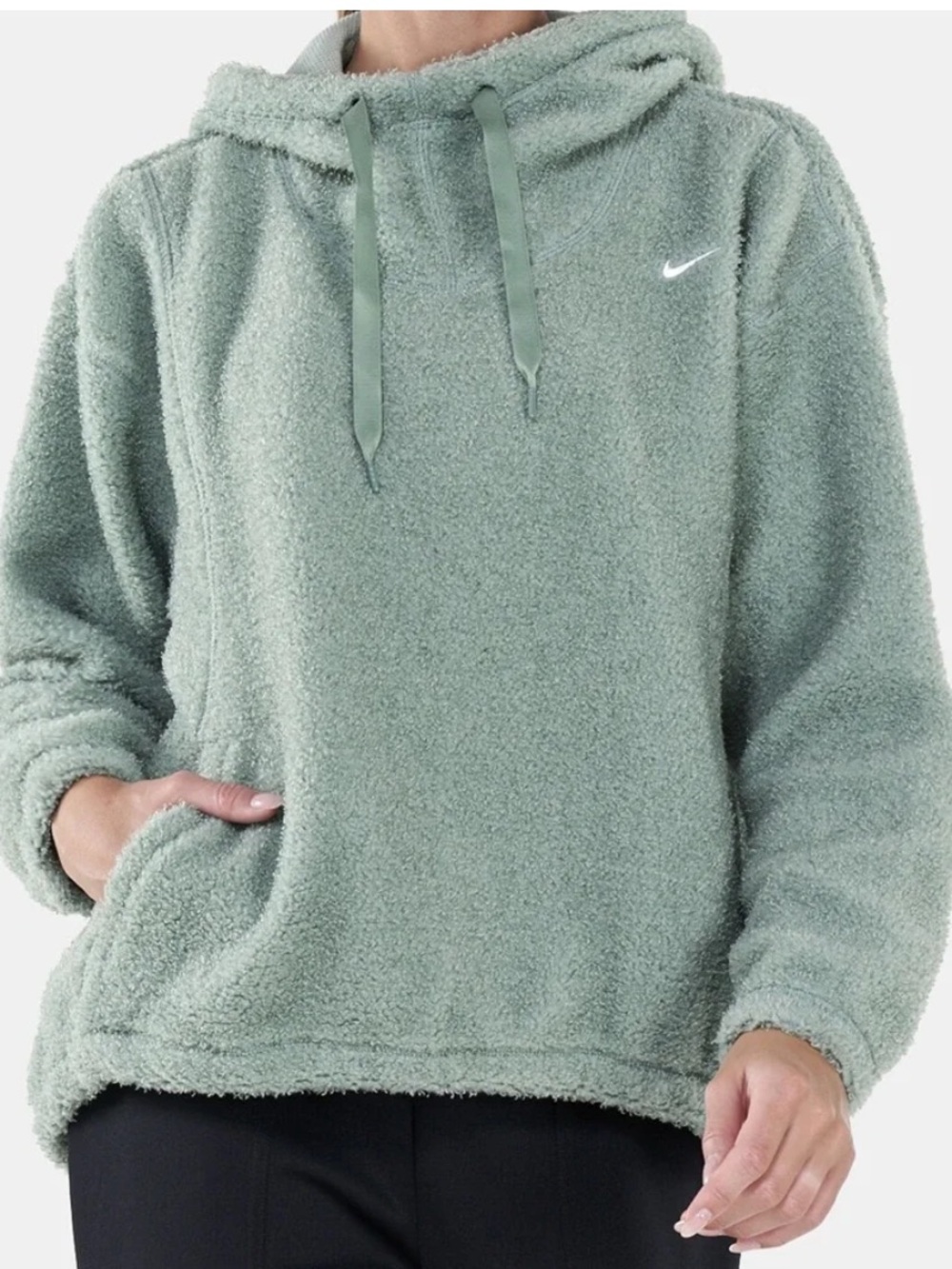 Nike Therma-FIT Oversized Sherpa Fleece Cowl Neck Pullover Hoodie Sage green XS